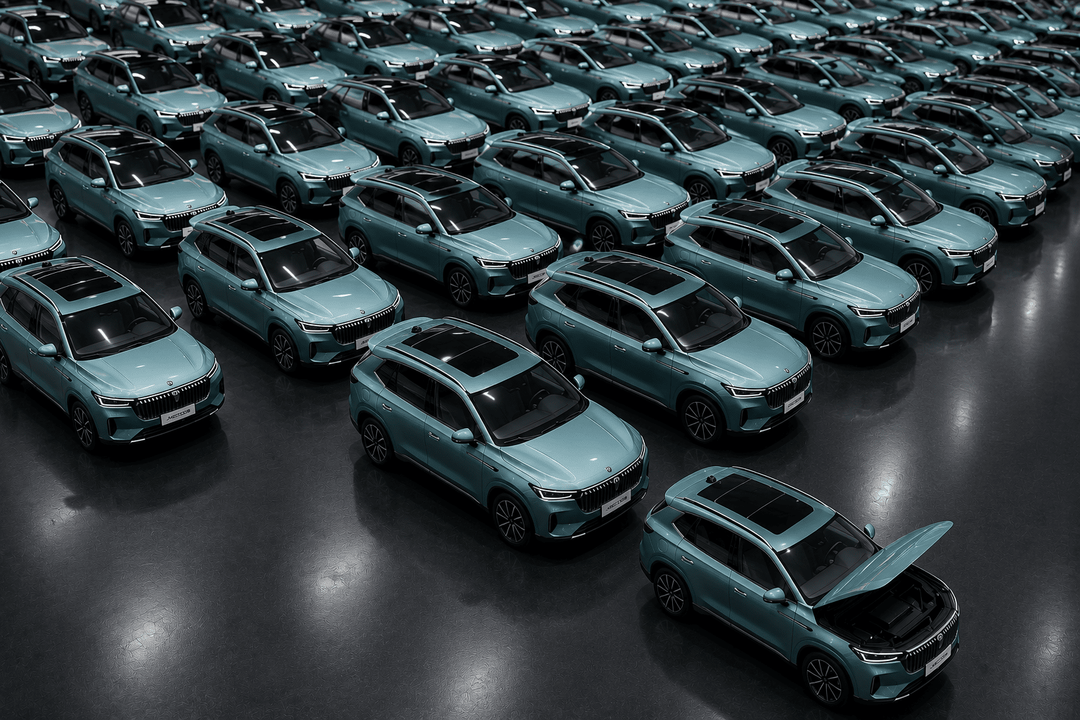 Chery Tiggo 9 scale models displayed in a row