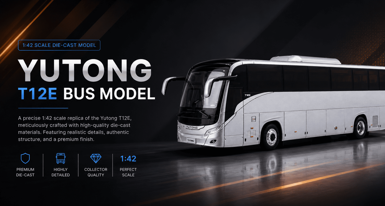 1:42 Yutong T12E Bus Model