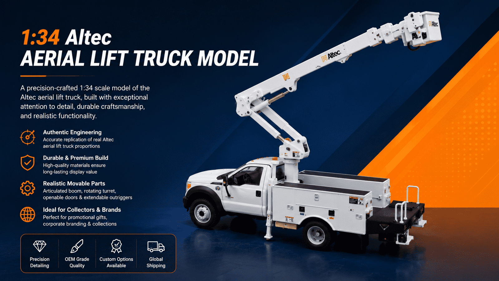 1:34 Altec aerial lift truck scale model product overview