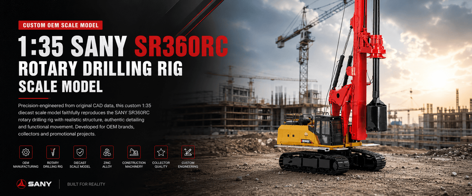 1:35 SANY SR360RC rotary drilling rig scale model hero banner
