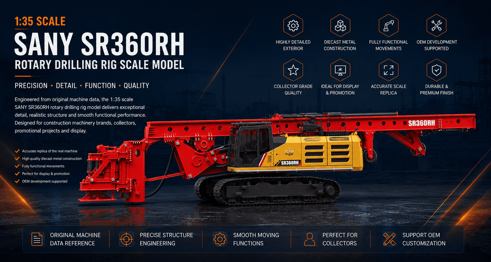 1:35 SANY SR360RC rotary drilling rig scale model product display