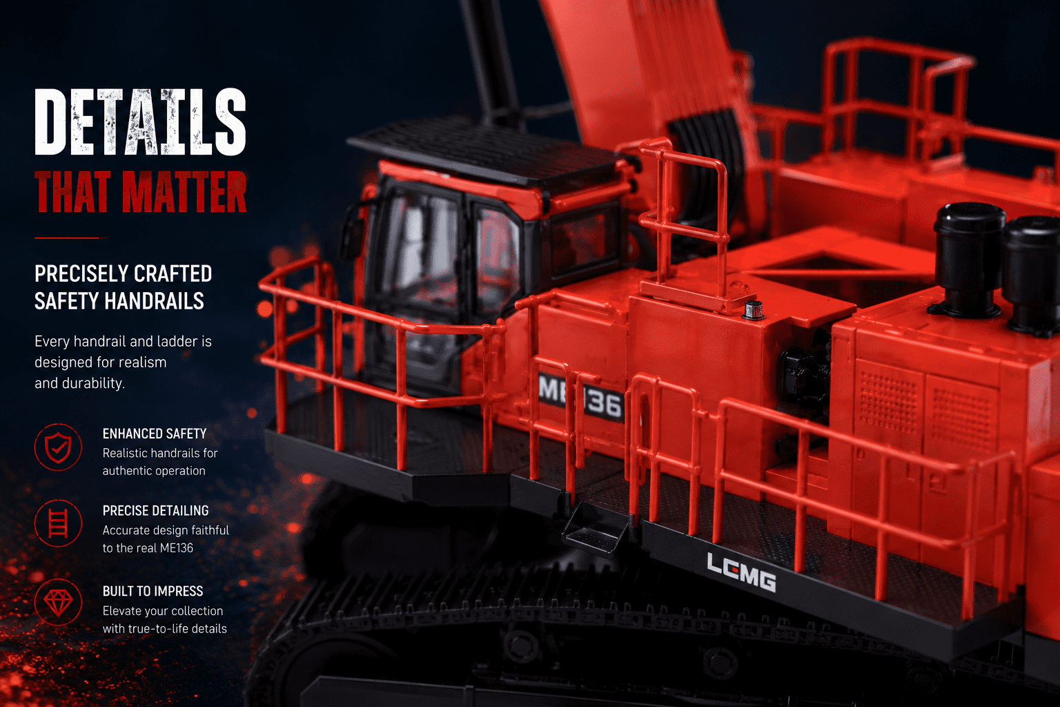 Fine Handrail Detail on Mining Excavator Scale Model