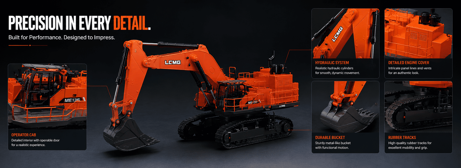Exploded View Components of Excavator Scale Model