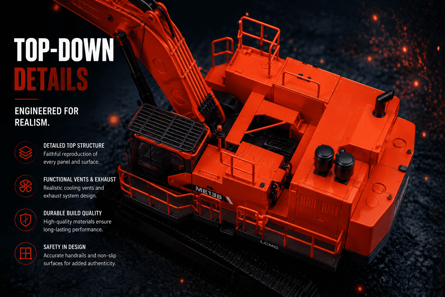 Top View Details of LCMG ME136 Excavator Model