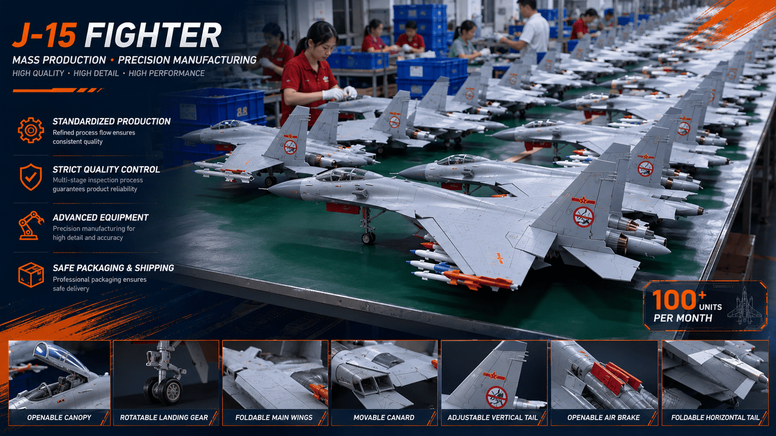 1:48 J-15 fighter jet model mass production line