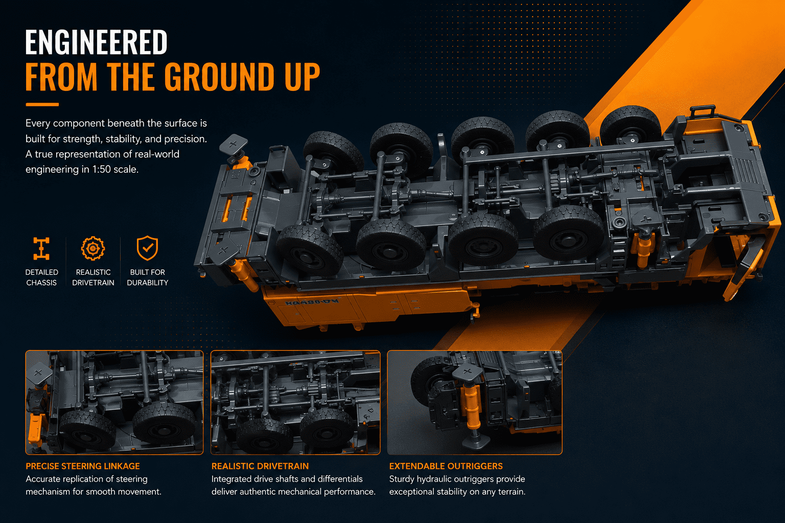 KATO KA-1300 crane model chassis detail