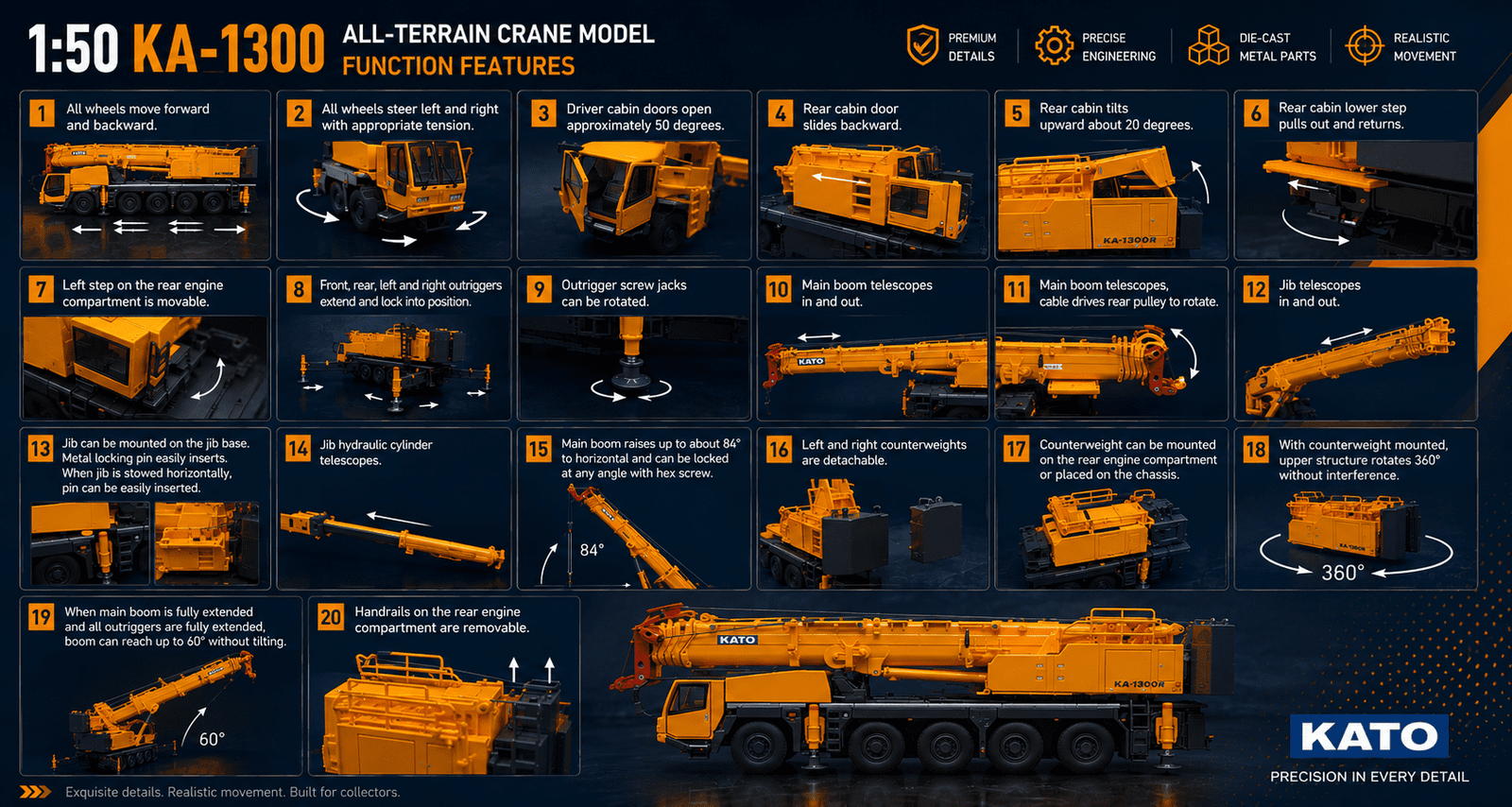 1:50 KATO KA-1300 diecast crane model function display
