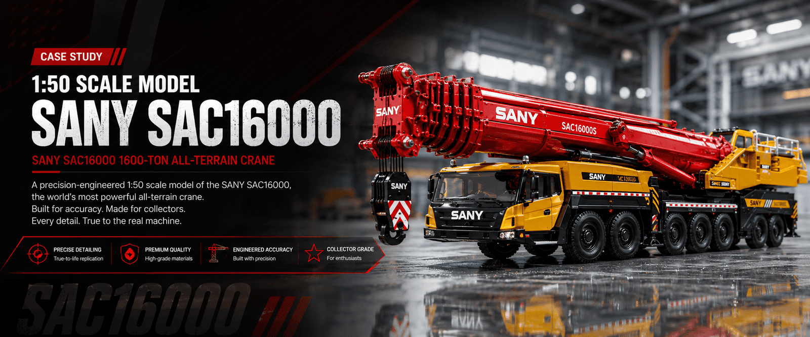 1:50 SANY SAC16000 all-terrain crane scale model hero image
