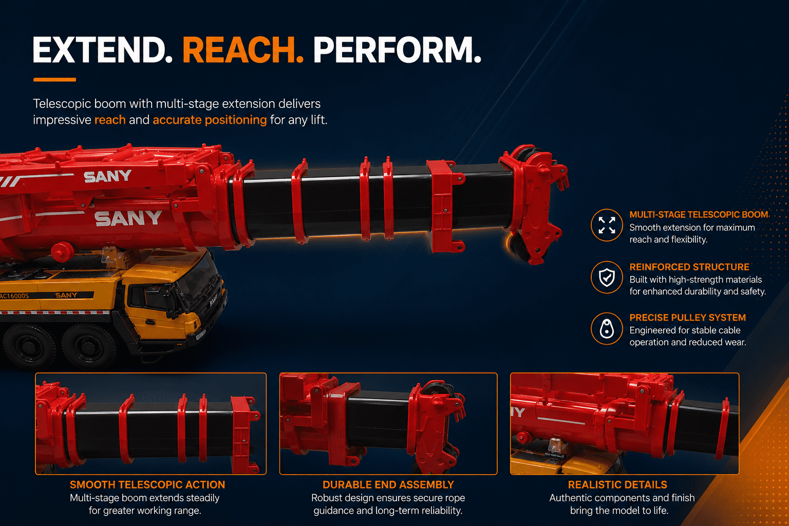 SANY SAC16000 crane model telescopic boom detail