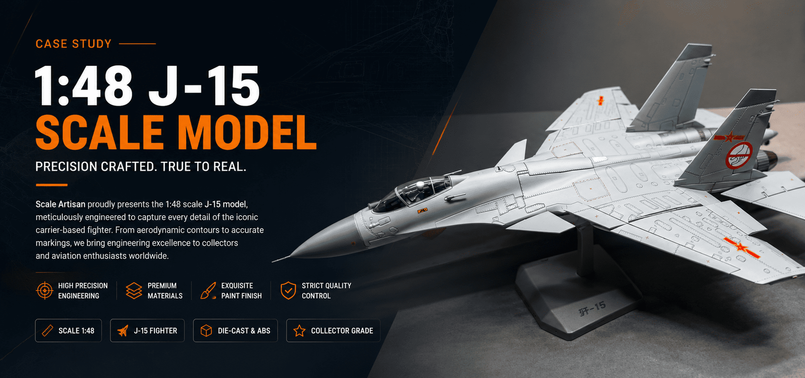 1:48 J-15 fighter jet scale model case study