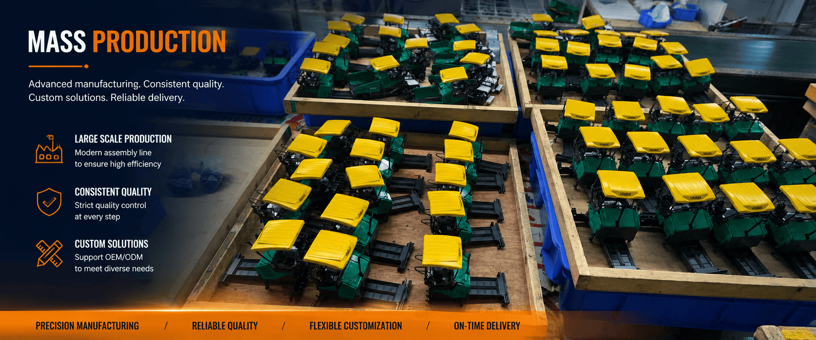 Factory mass production of custom 1:35 asphalt paver models