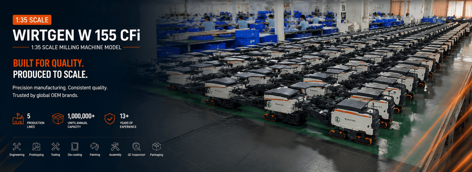 Rows of completed WIRTGEN W 155 CFi milling machine models