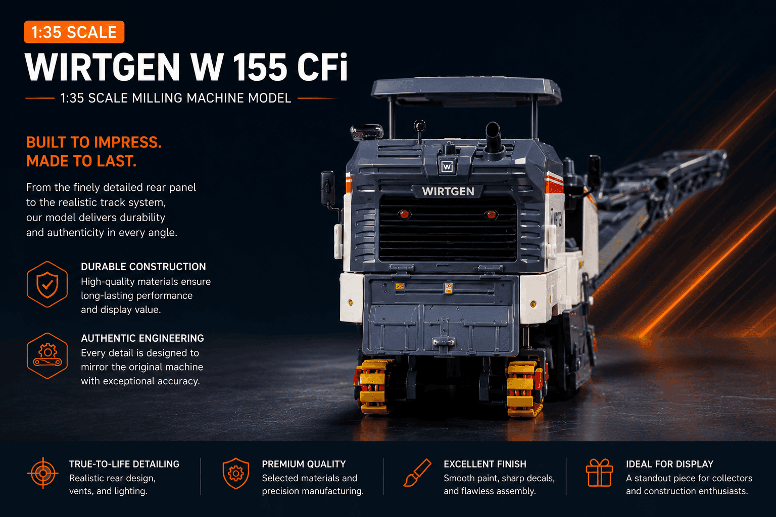 Three-quarter view of custom WIRTGEN milling machine scale model