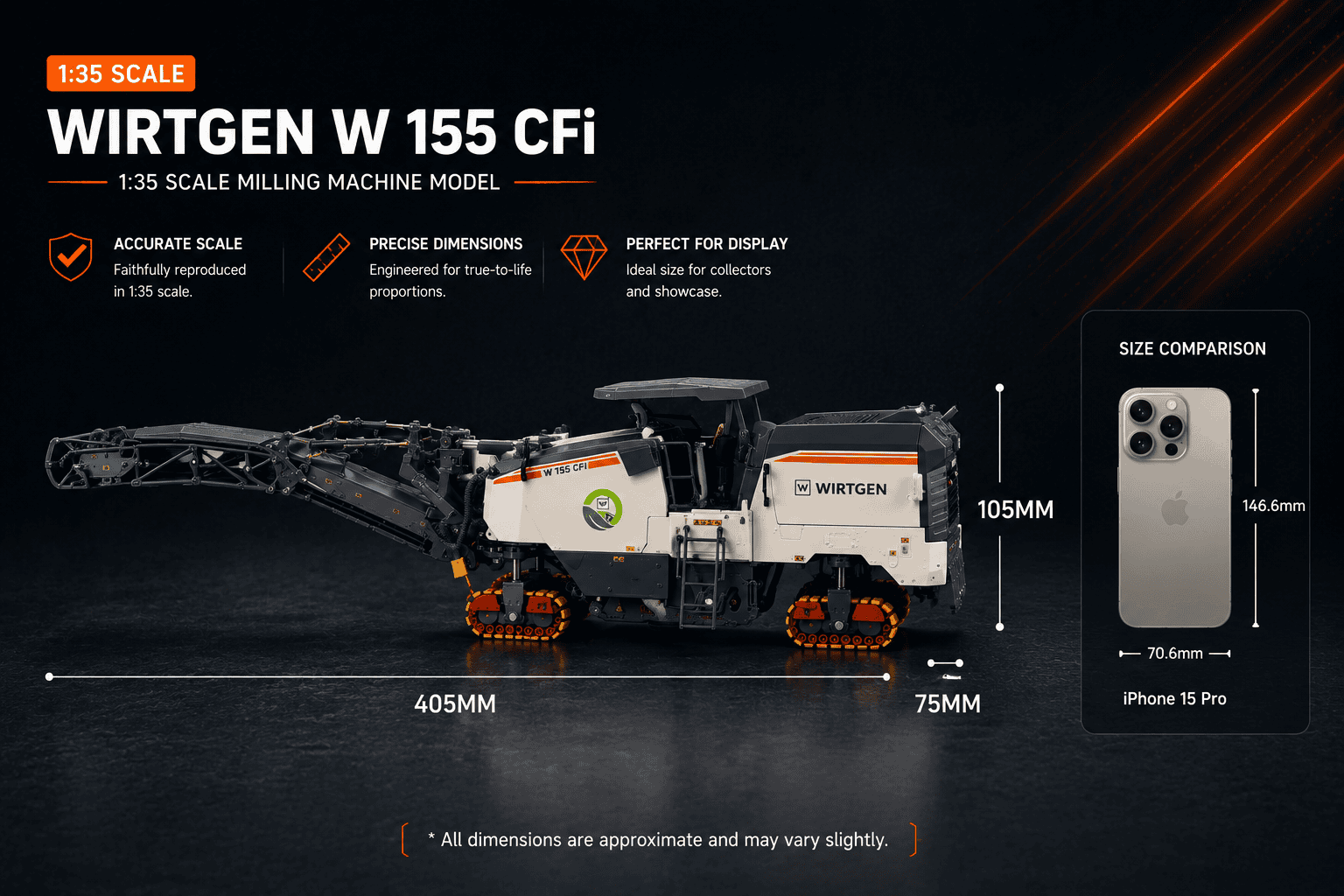 WIRTGEN W 155 CFi model size 405 by 75 by 105 millimetres