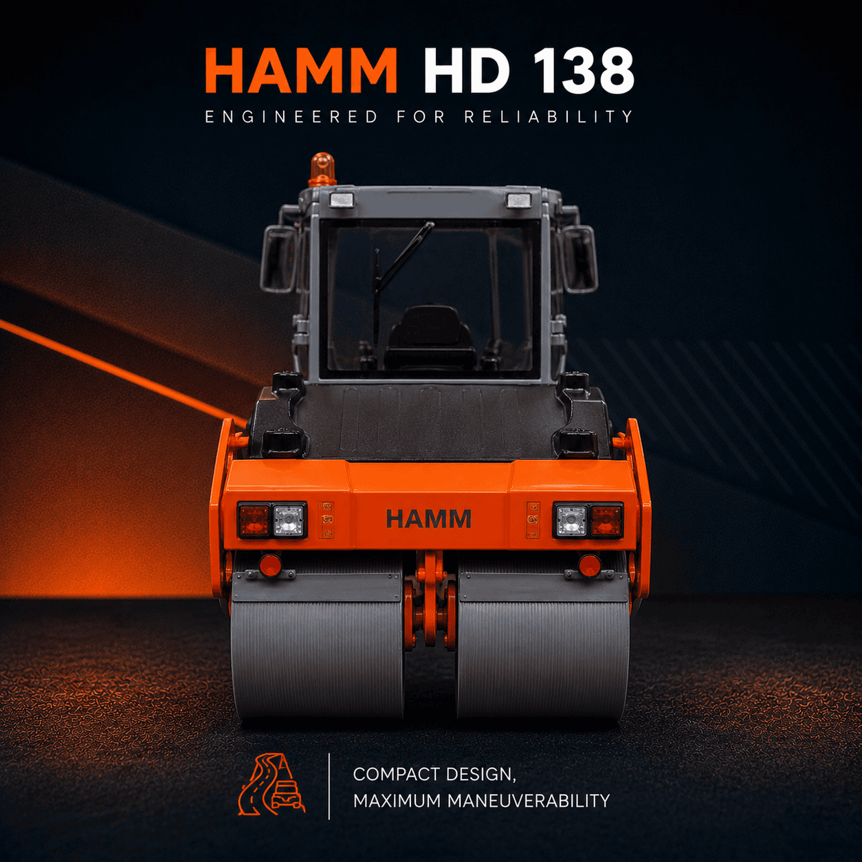 Rear view of HAMM HD138 OEM road roller model