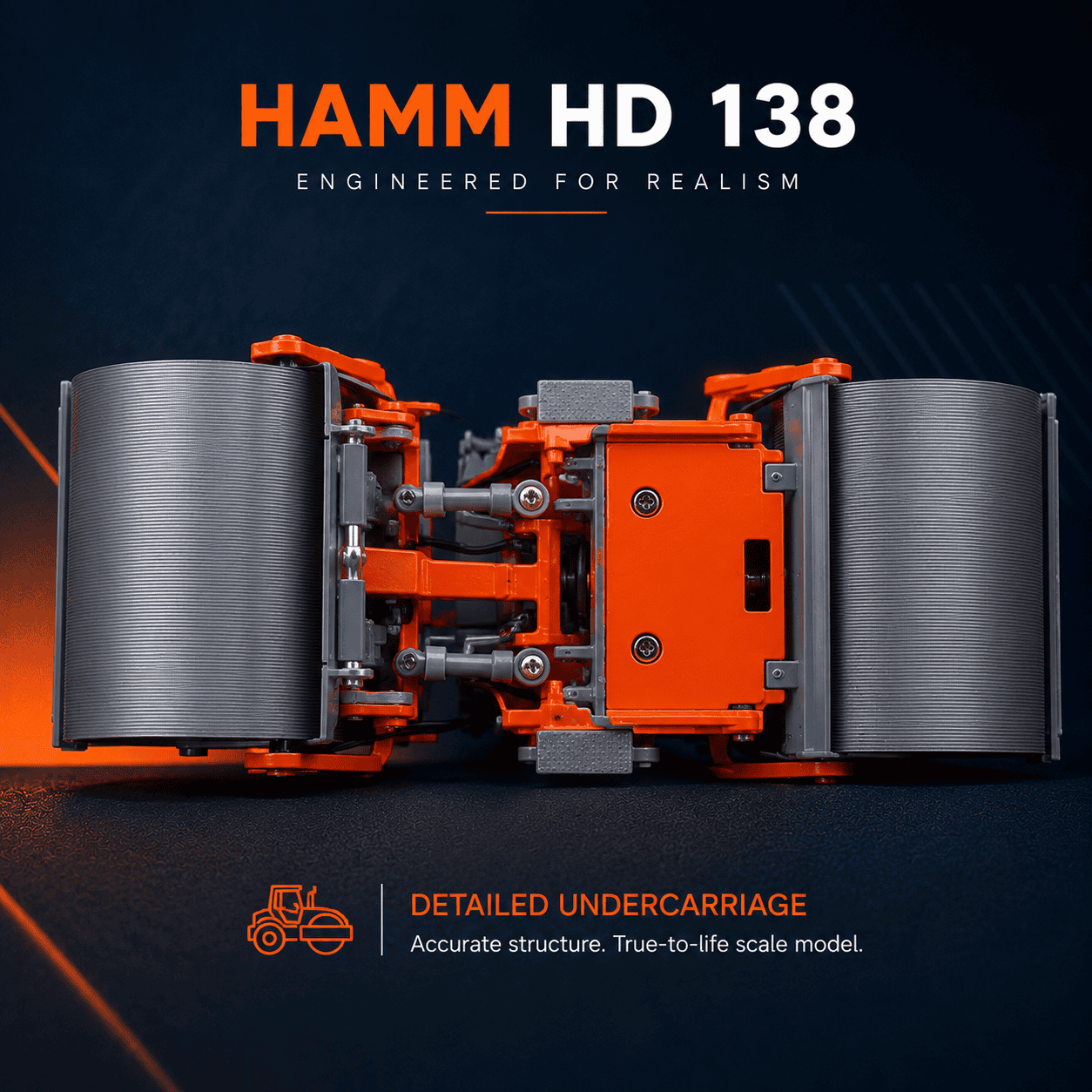 Chassis view of HAMM HD138 custom diecast scale model