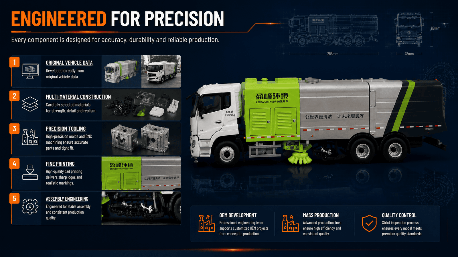 Engineering development process for the custom Zoomlion road sweeper diecast model