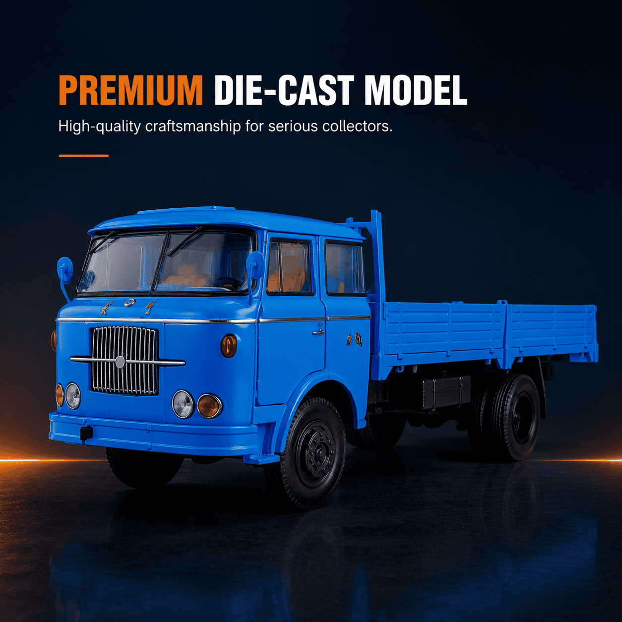Front three-quarter view of custom 1:24 Huanghe platform truck model