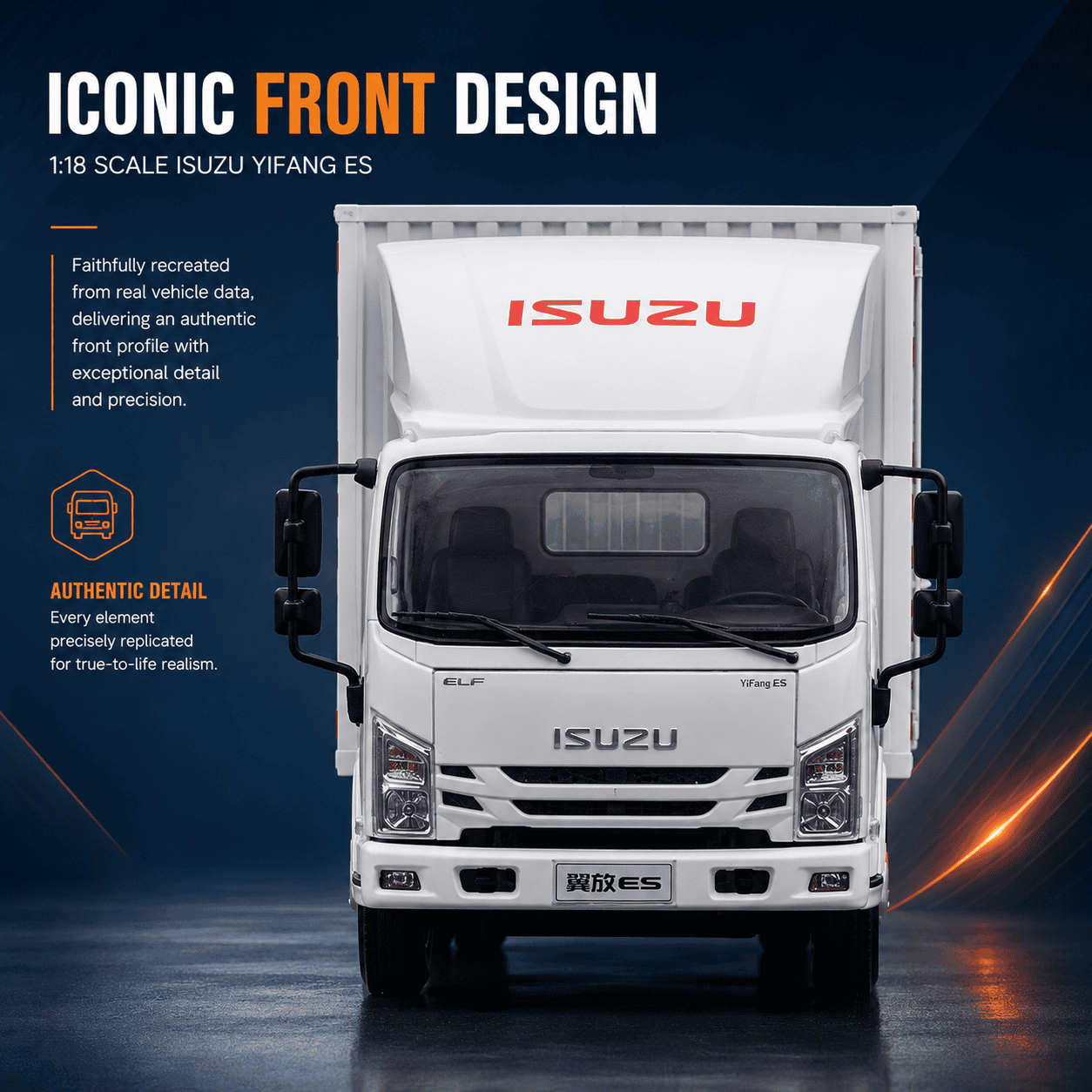 Front design of 1:18 Isuzu YiFang ES diecast truck model