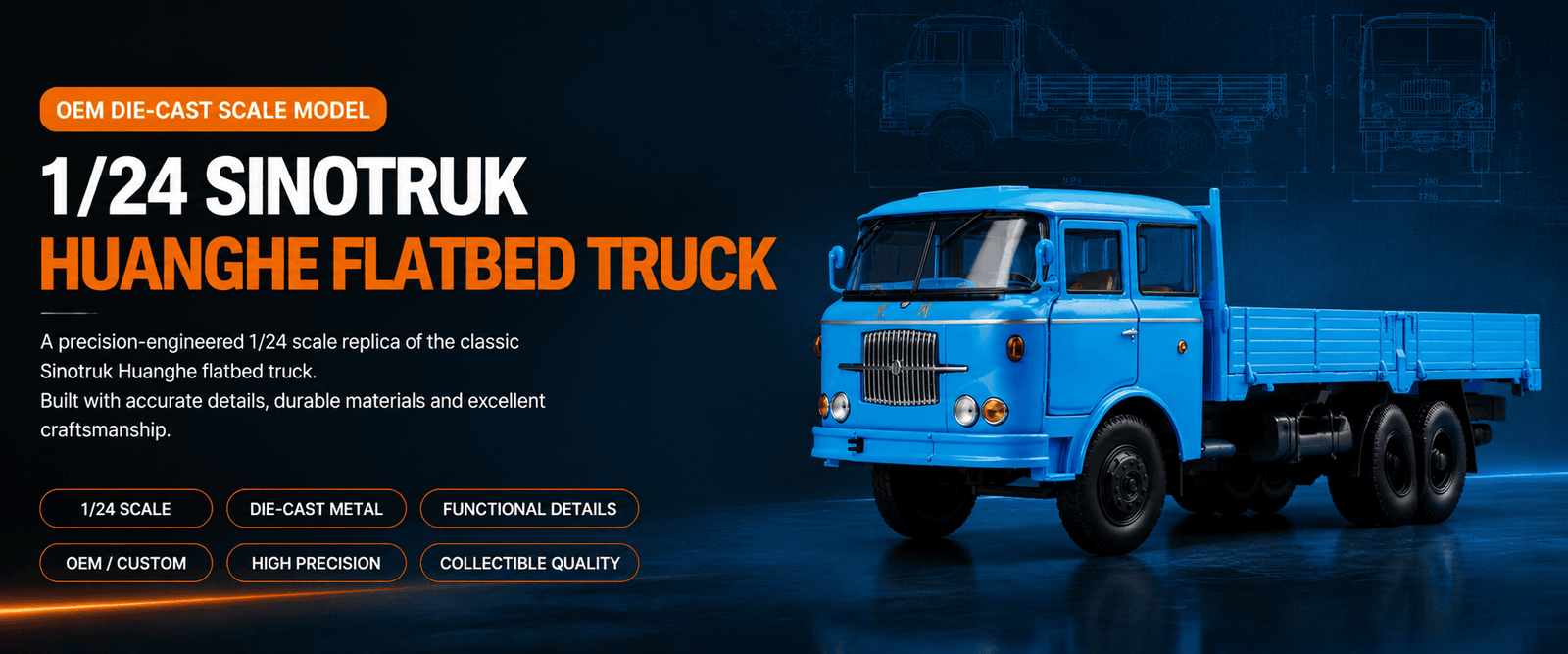 1:24 Sinotruk Huanghe cargo truck model premium OEM die-cast scale model hero banner