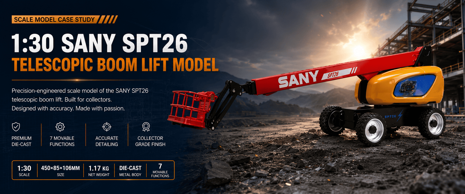 1:30 SANY SPT26 telescopic boom lift scale model