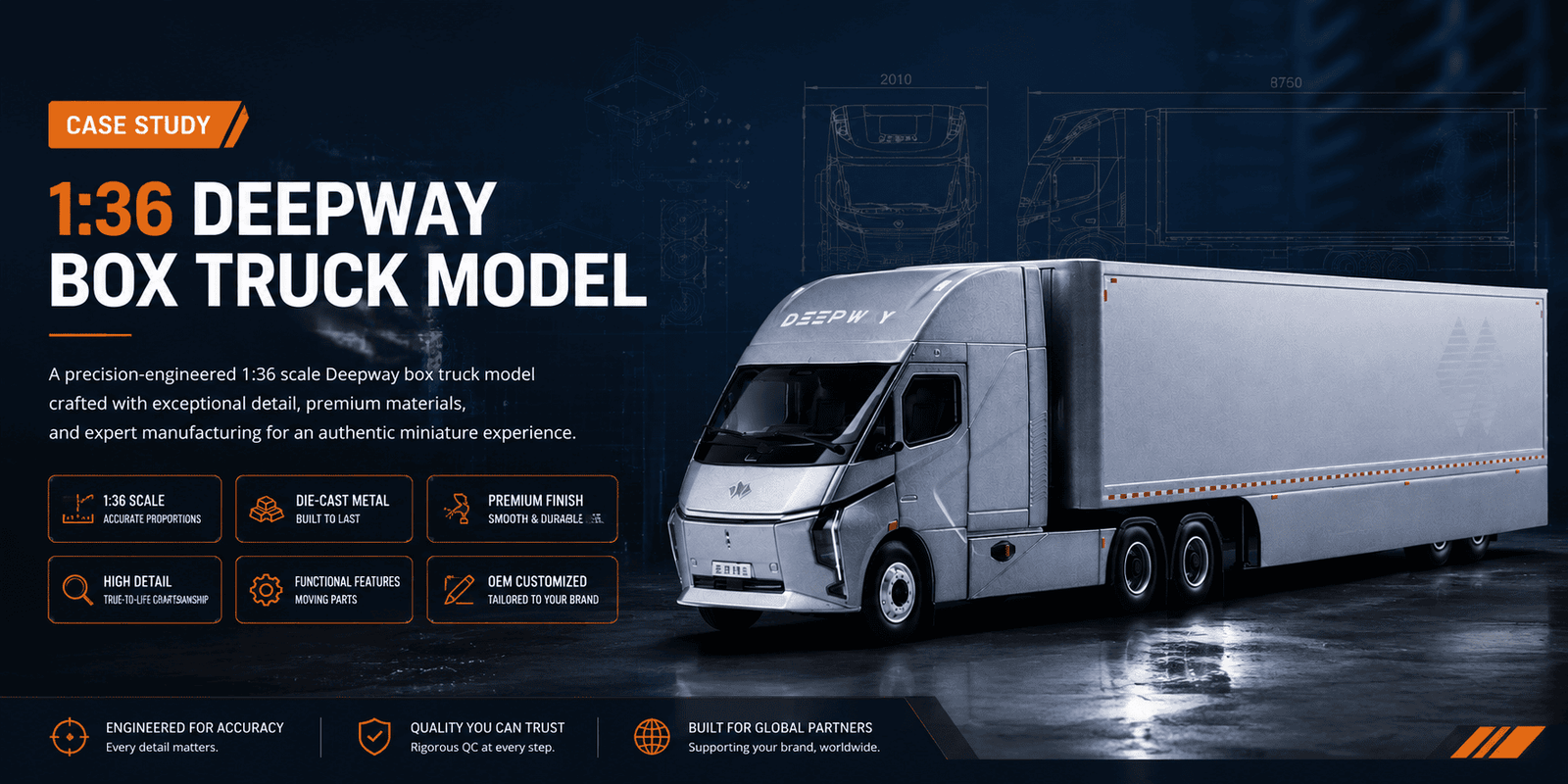 Premium 1:36 Deepway detachable cargo box truck diecast scale model