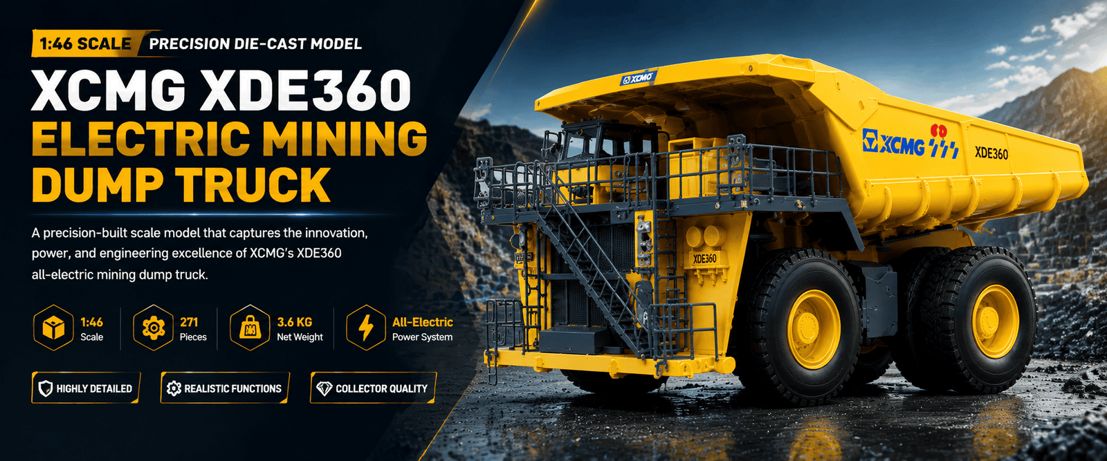 1:46 XCMG XDE360 Electric Mining Dump Truck Diecast Model