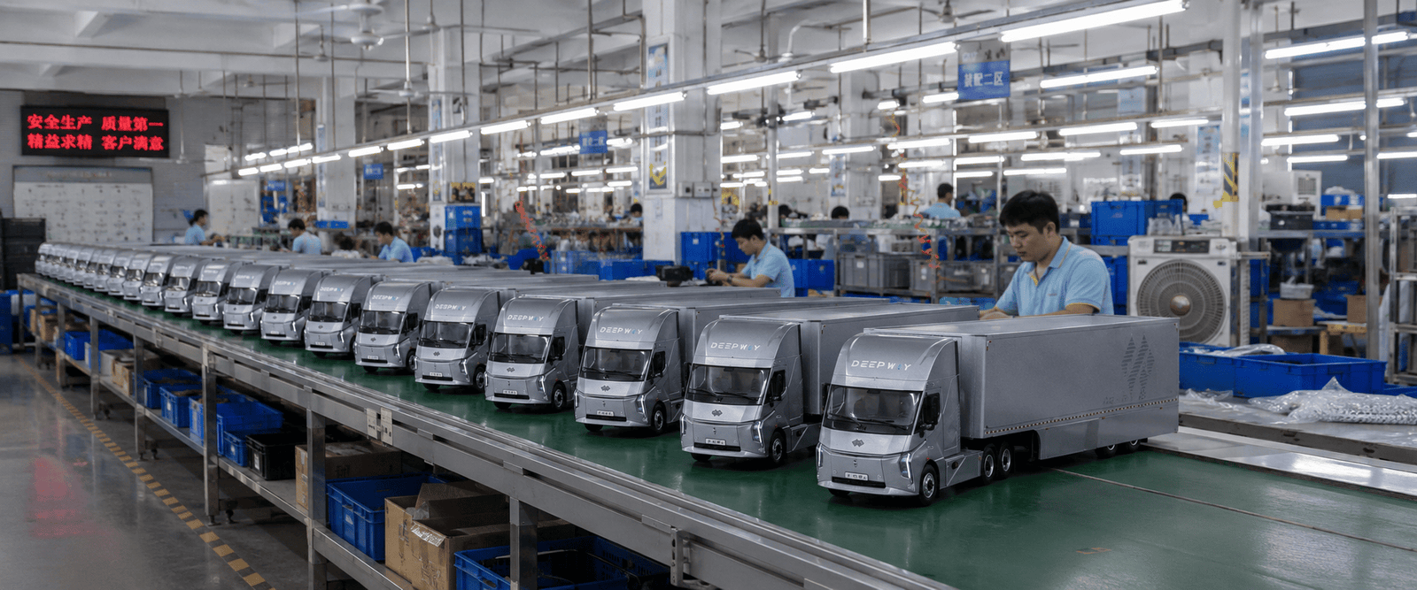 Factory mass production and assembly of customized Deepway truck scale models