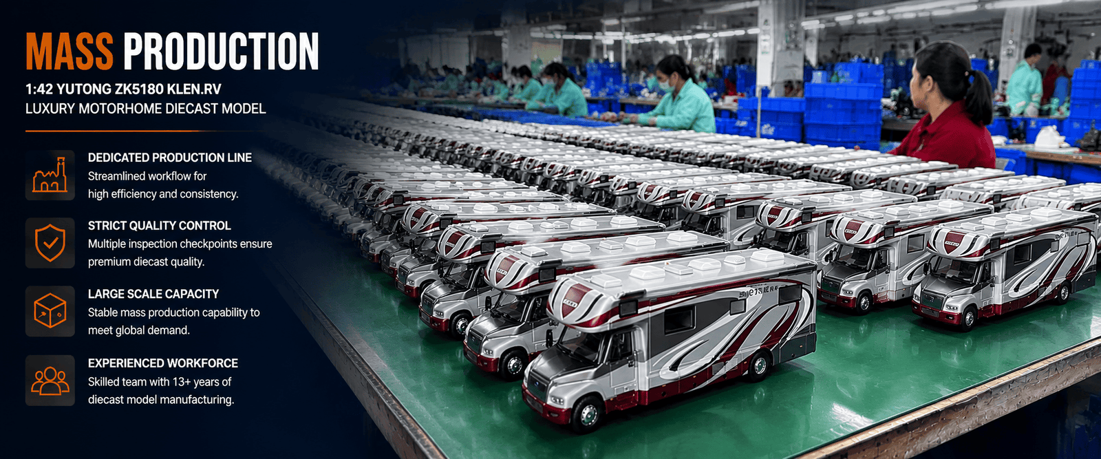 Mass production of custom Yutong Klen.RV diecast motorhome scale models