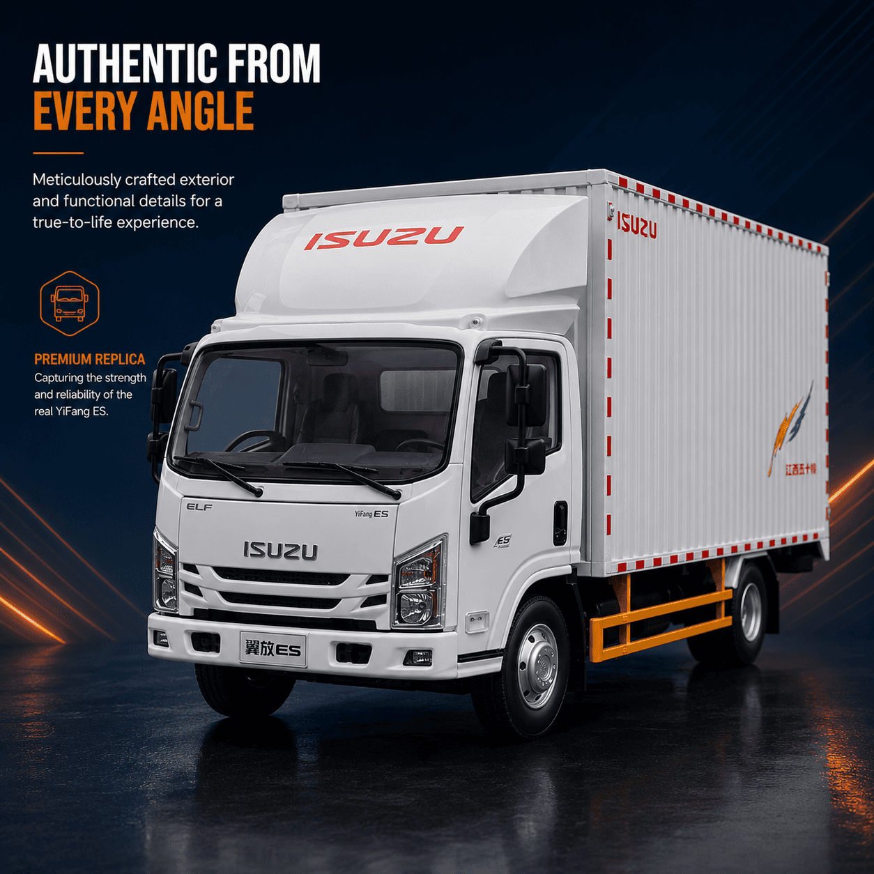 Front three quarter view of 1:18 Isuzu YiFang ES Light Truck Model