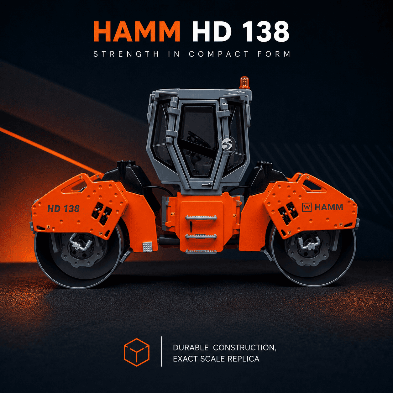 Side view of HAMM HD138 road roller diecast model