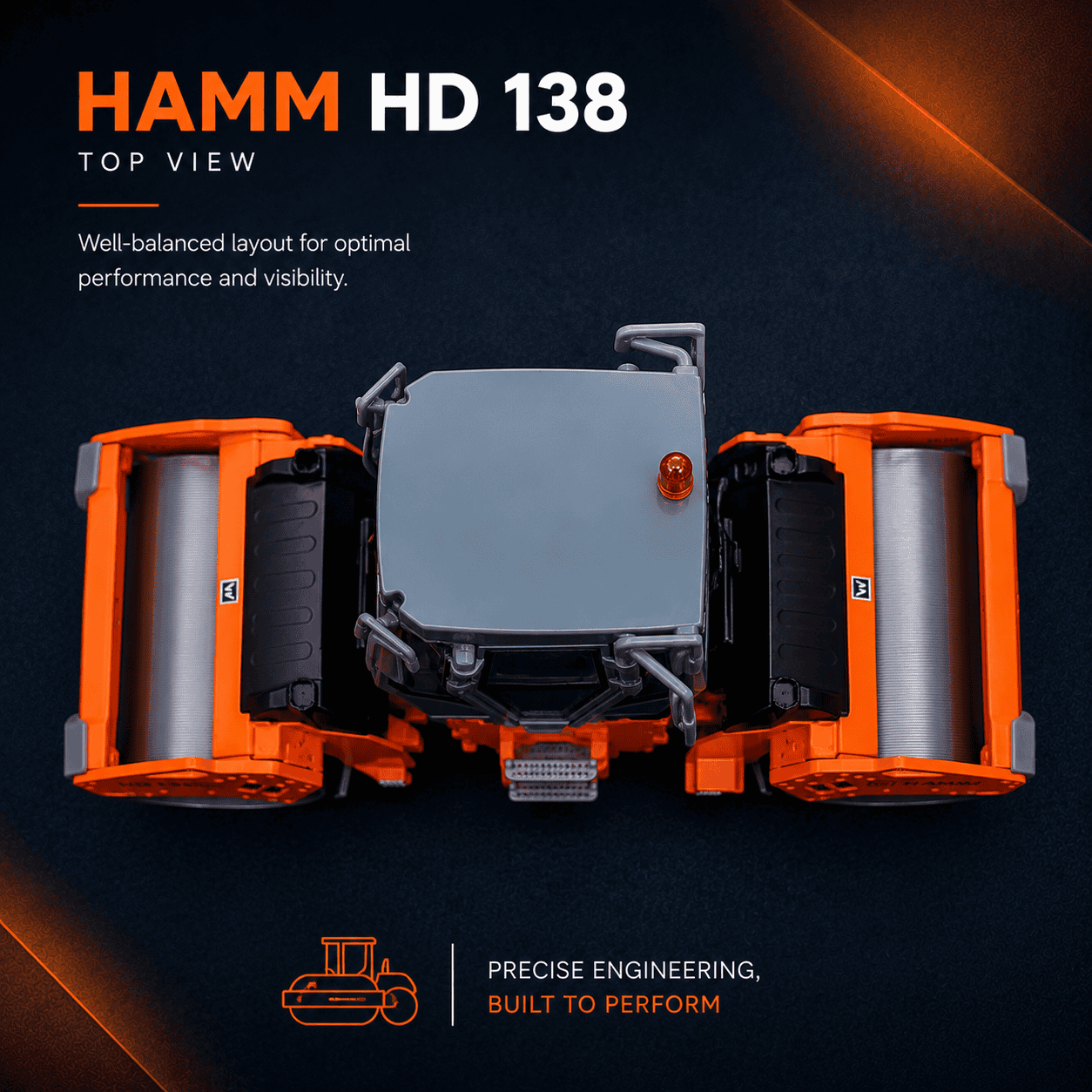 Top view of HAMM HD138 construction machinery scale model