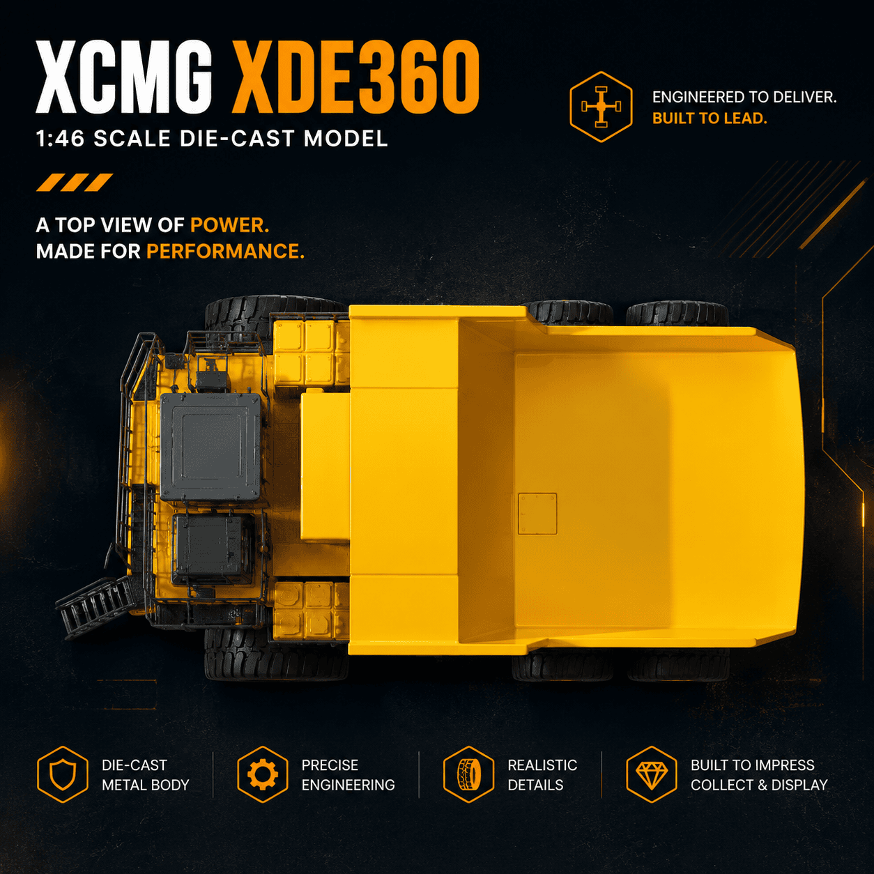 Top view of the XCMG XDE360 premium mining equipment scale model