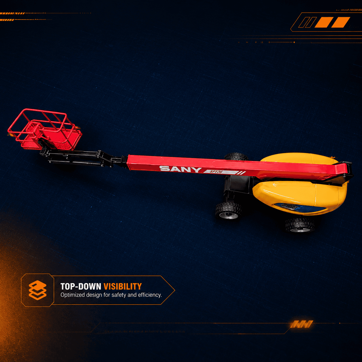 Top view of 1:30 construction equipment boom lift model