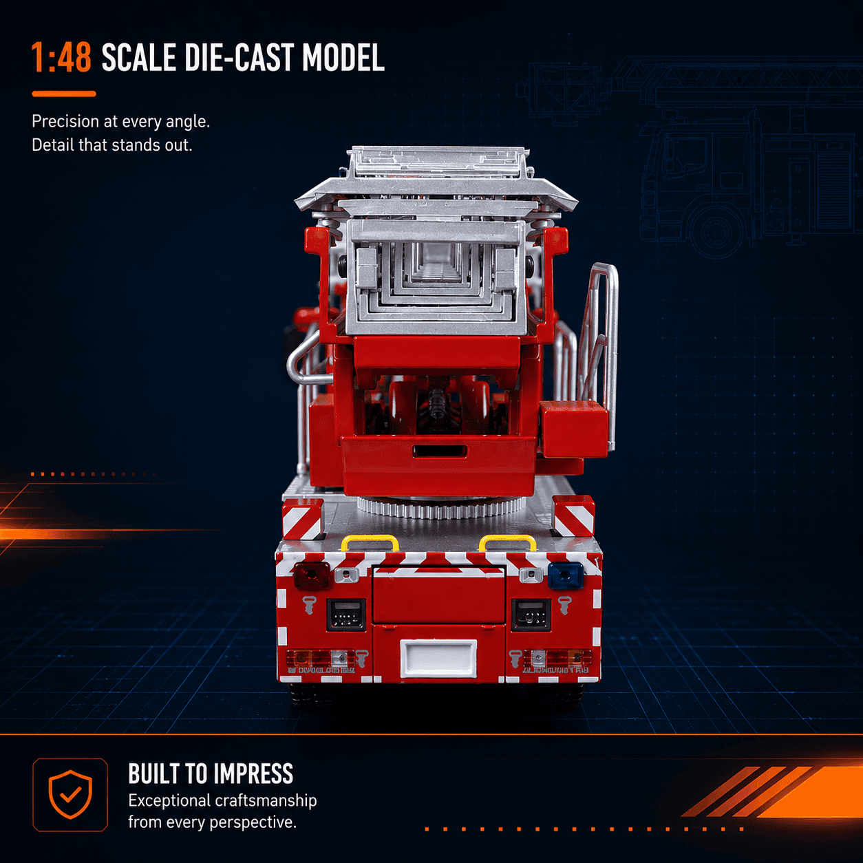 Rear equipment and control area of functional ladder fire truck model