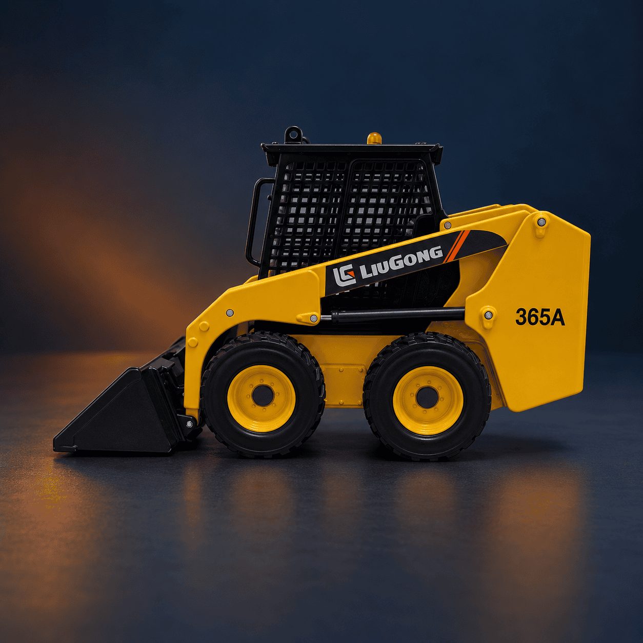 Front view of the LiuGong 365A skid steer loader model and bucket
