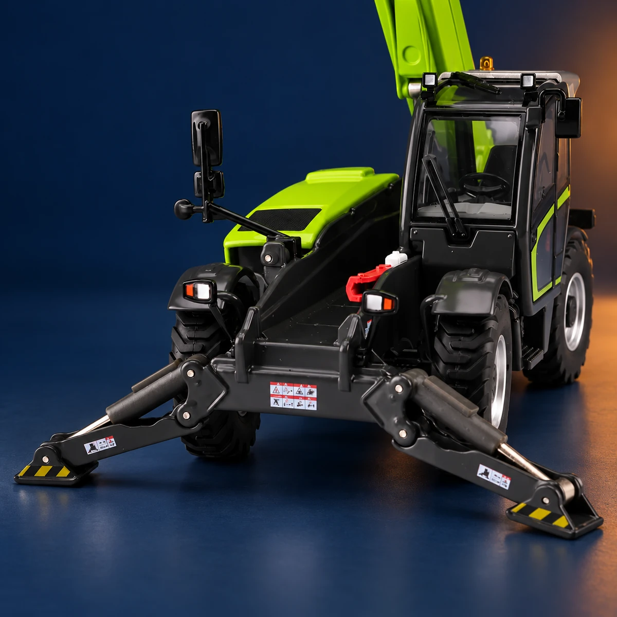Close-up of the telehandler model stabilizer and body connection
