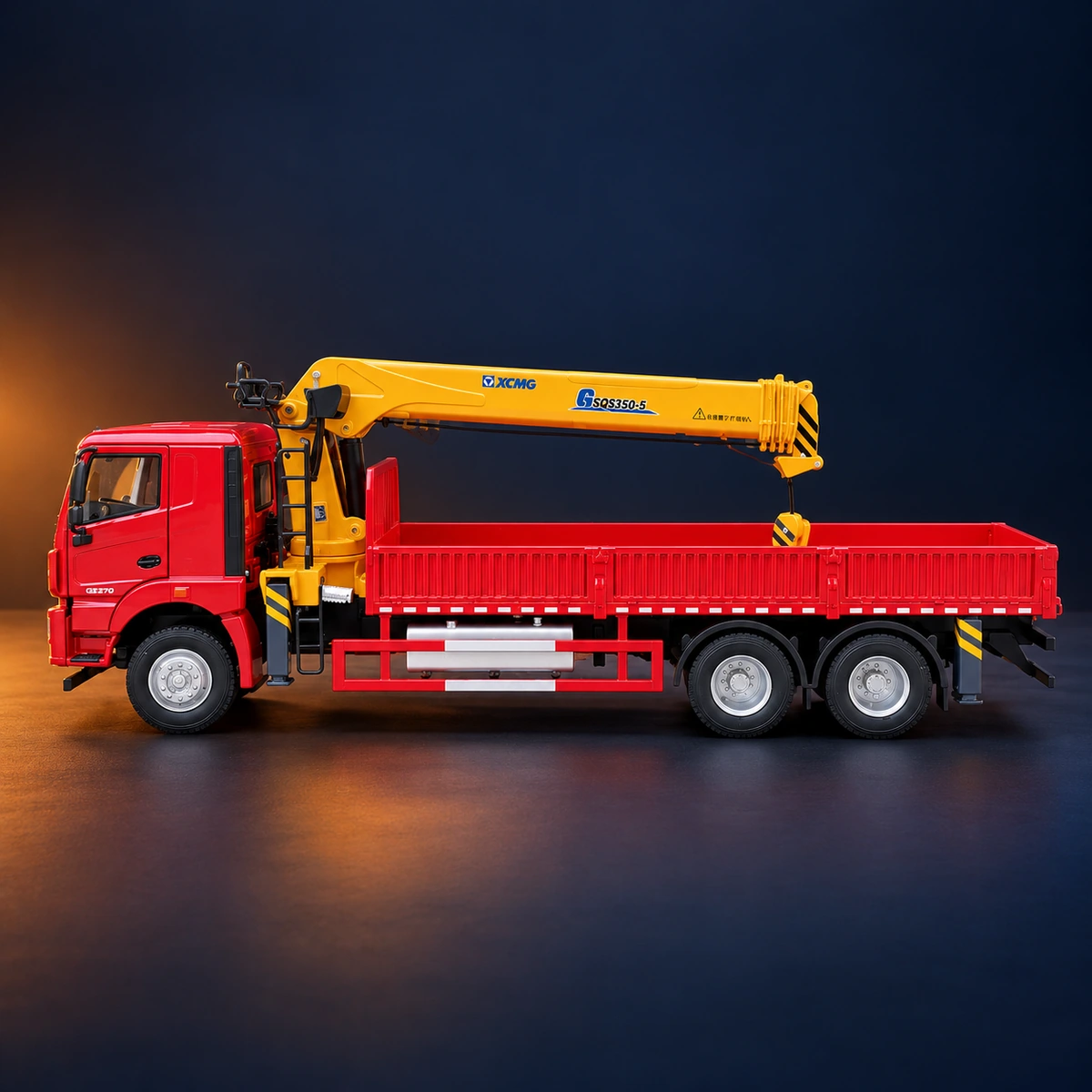 Side profile of the 1:35 XCMG crane truck scale model