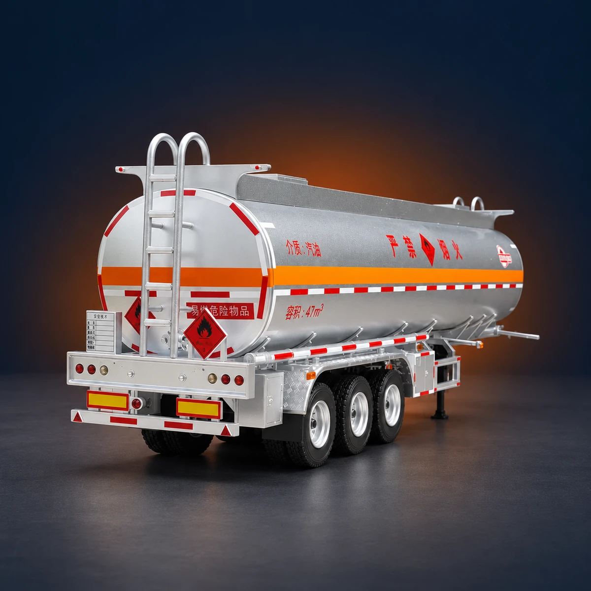 Rear three-quarter view of the tanker trailer model